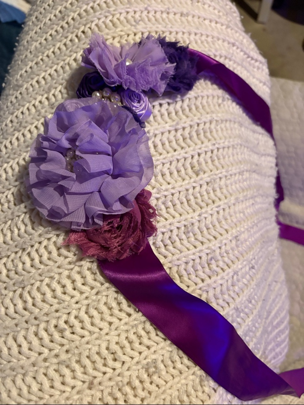 Purple Floral Satin Ribbon Belt